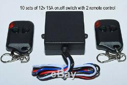 10 sets of 12V DC on off 15A relay switch with 2 wireless key fob remote control