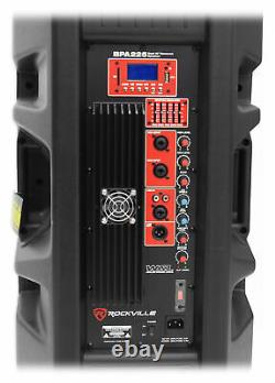 2 Rockville BPA225 Dual 15 Powered DJ PA Speakers w Bluetooth+Mackie Mixer+Mic