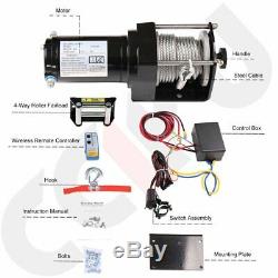 2500lb 12V Electric Recovery Winch Truck SUV Steel Cable Wireless Remote Control