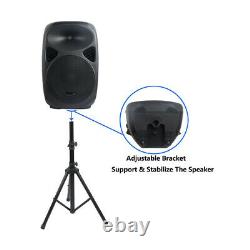 2X PA 2500W 15 Active Powered Speakers With Stage Steel Stands 4CH DJ Microphone
