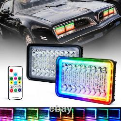 2pcs 4X6 Rectangle LED Headlight High Low Beam Sealed Replacement Lamp RGB Halo