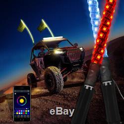 2x 4ft Spiral LED Lighted Whip Antenna Bluetooth Control for ATV 4WD Polaris Rzr