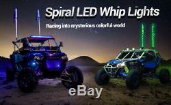2x 4ft Spiral LED Lighted Whip Antenna Bluetooth Control for ATV 4WD Polaris Rzr