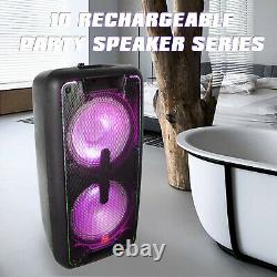 3000W Dual 10 Rechargable Powered Speaker DJ PA karaoke System Bluetooth withLED