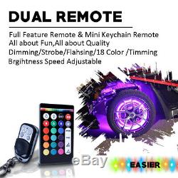 4x 17 LED Wheel Ring Rim Lights RGB White Wheel Well Light withDual Remote Contro