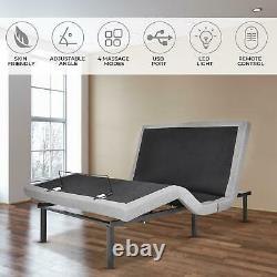 Adjustable Bed Base Queen With Massage USB LED Wireless Remote Control Light