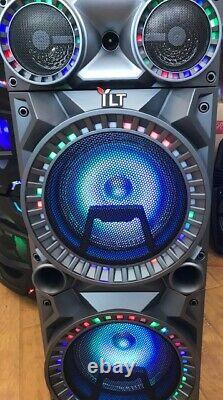 Bluetooth Rechargeable Party DJ Speaker Dual 10 inch with Lights + Wired Mic