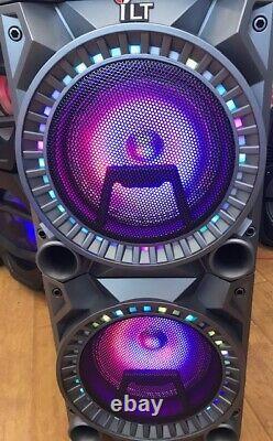 Bluetooth Rechargeable Party DJ Speaker Dual 10 inch with Lights + Wired Mic