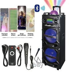 Dual 10 Portable Bluetooth Speaker Rechargeable System DJ Karaoke LED Hi-Fi AUX