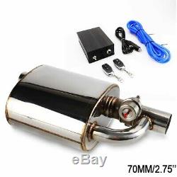 Exhaust Muffler Resonator 2.75 Inlet Outlet Pipe + Cutout Valve Remote Control