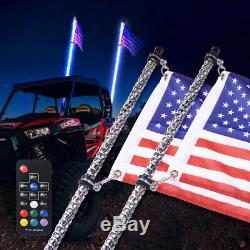 MICTUNING 2x 4ft Lighted Spiral LED Whip Antenna Flag Remote for ATV RZR Polaris