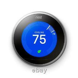 Nest Learning Thermostat 3rd Gen Stainless Smart Home T3007ES Silver New