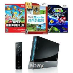 Nintendo Wii Console Black Bundle Super Mario Galaxy + Wii Sports + New Bros