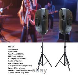 Pair 12 2-Way PA Active Speakers 2000W Powered Speaker Stands, Wired Microphone
