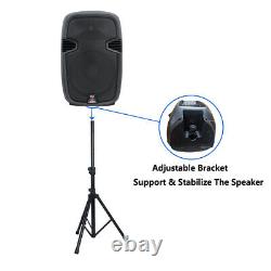 Pair 12 2-Way PA Active Speakers 2000W Powered Speaker Stands, Wired Microphone