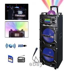 Portable Dual 10 Bluetooth Speaker PA System Subwoofer Karaoke LED AUX Recharge