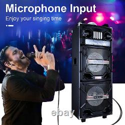 Portable Dual 10 Bluetooth Speaker PA System Subwoofer Karaoke LED AUX Recharge