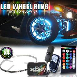 RGB LED Wheel Rim Lights 4 Rings Kit with Dual Wireless Remote Control 288 LEDs