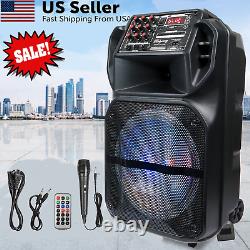 Rechargeable 15 Wireless Bluetooth FM Party Stereo Speaker with Lights Mic Remote