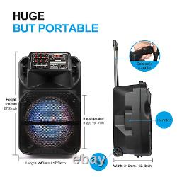 Rechargeable 15 Wireless Bluetooth FM Party Stereo Speaker with Lights Mic Remote
