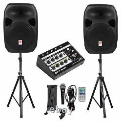 Rockville RPG122K Dual 12 Powered Speakers+Bluetooth+Mic+Stands+Cables+Mixer