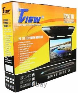 Tview T257IR-BK 25 Black Flip Down Wide Screen Car Monitor+2 Wireless Headsets