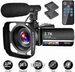 Video Camera Camcorder with Microphone YouTube Camera Recorder 2.7K Ultra HD