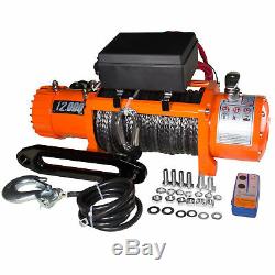 Win-2x 12000LBS Electric Winch Wireless Orange Synthetic Rope ATV UTV Boat 12V