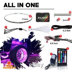 Wireless 4x17in Wheel Ring Accent Light LED RGB Multi Color Kit /Red Brake Mode