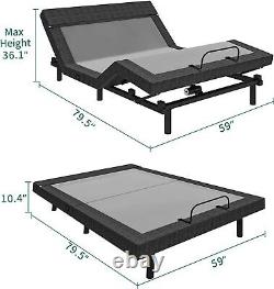Cadre de lit de massage réglable taille queen avec télécommande sans fil et inclinaison électrique.