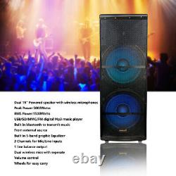 Double 15 Pouces 5000w Audio Actif Pa Powered Speaker 2ch Uhf Wireless Handheld MIC