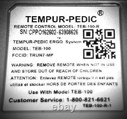 Lit Tempur-Pedic TEB-100 R Télécommande sans fil à main télécommande Utilisée testée en bon état