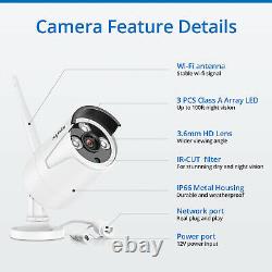 Sannce Sans Fil 8ch Nvr Hd 1080p Système De Caméras Ip De Sécurité Cctv Ir Night Vision